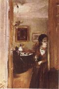 Adolph von Menzel Livingroom with Menzel-s sister oil painting
